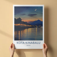 Kota Kinabalu Poster - Malaysia Travel Art - Shimmering Jetty Night Wall Decor