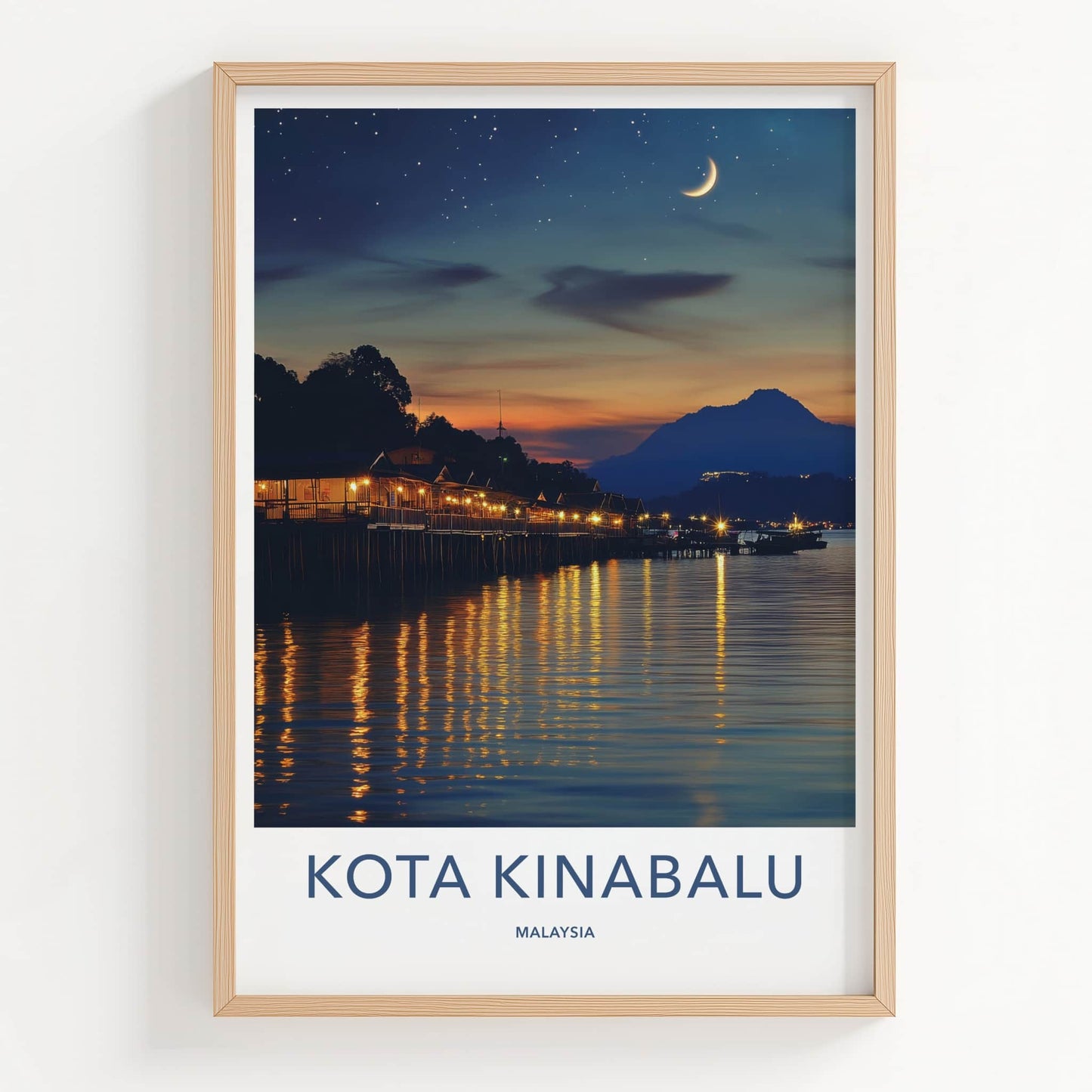 Kota Kinabalu Poster - Malaysia Travel Art - Shimmering Jetty Night Wall Decor