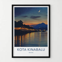 Kota Kinabalu Poster - Malaysia Travel Art - Shimmering Jetty Night Wall Decor