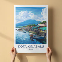 Kota Kinabalu Poster - Malaysia Travel Art - Stilt Houses Boats Home Decor