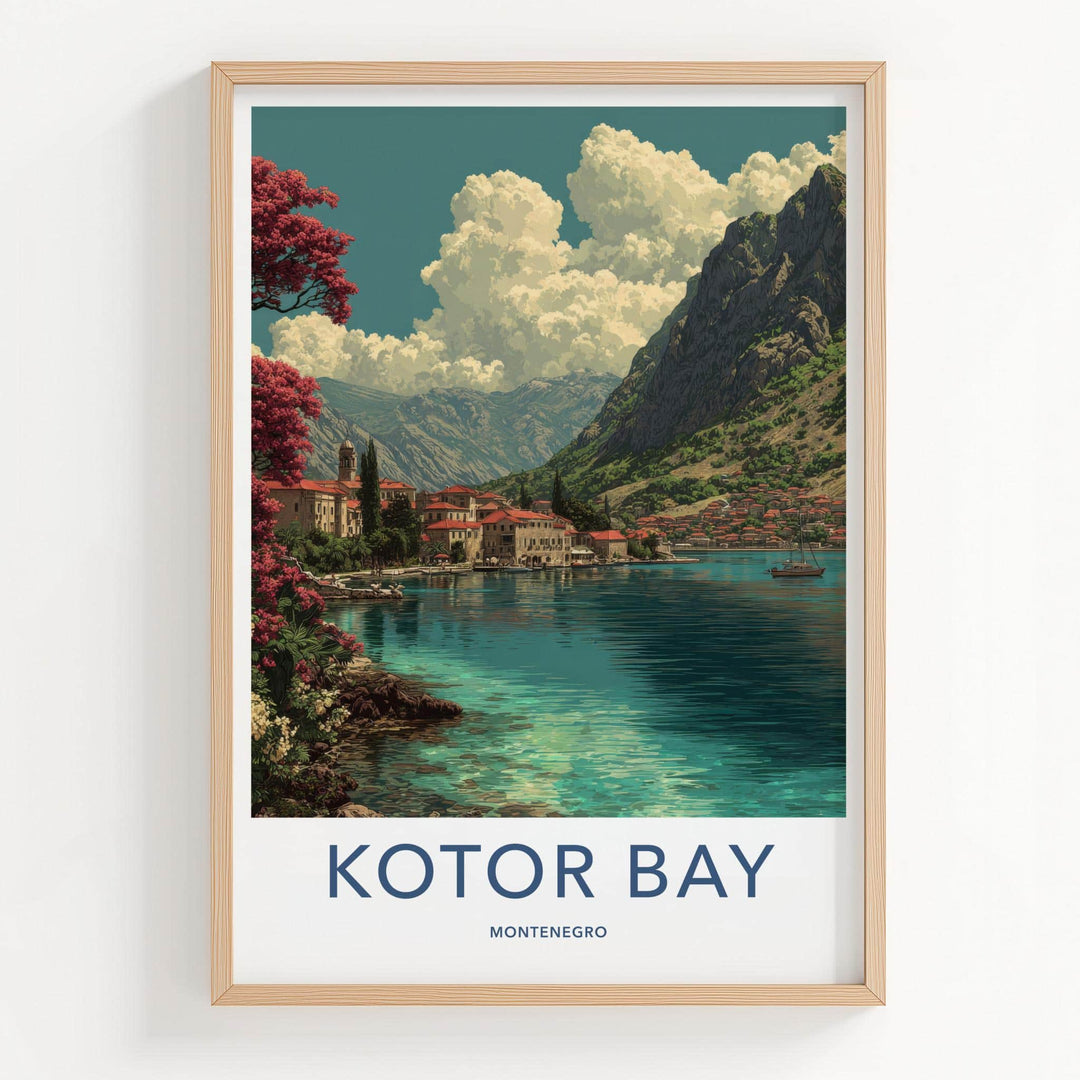 Kotor Bay Poster - Montenegro Travel Art - Coastal Townscape View Home Decor