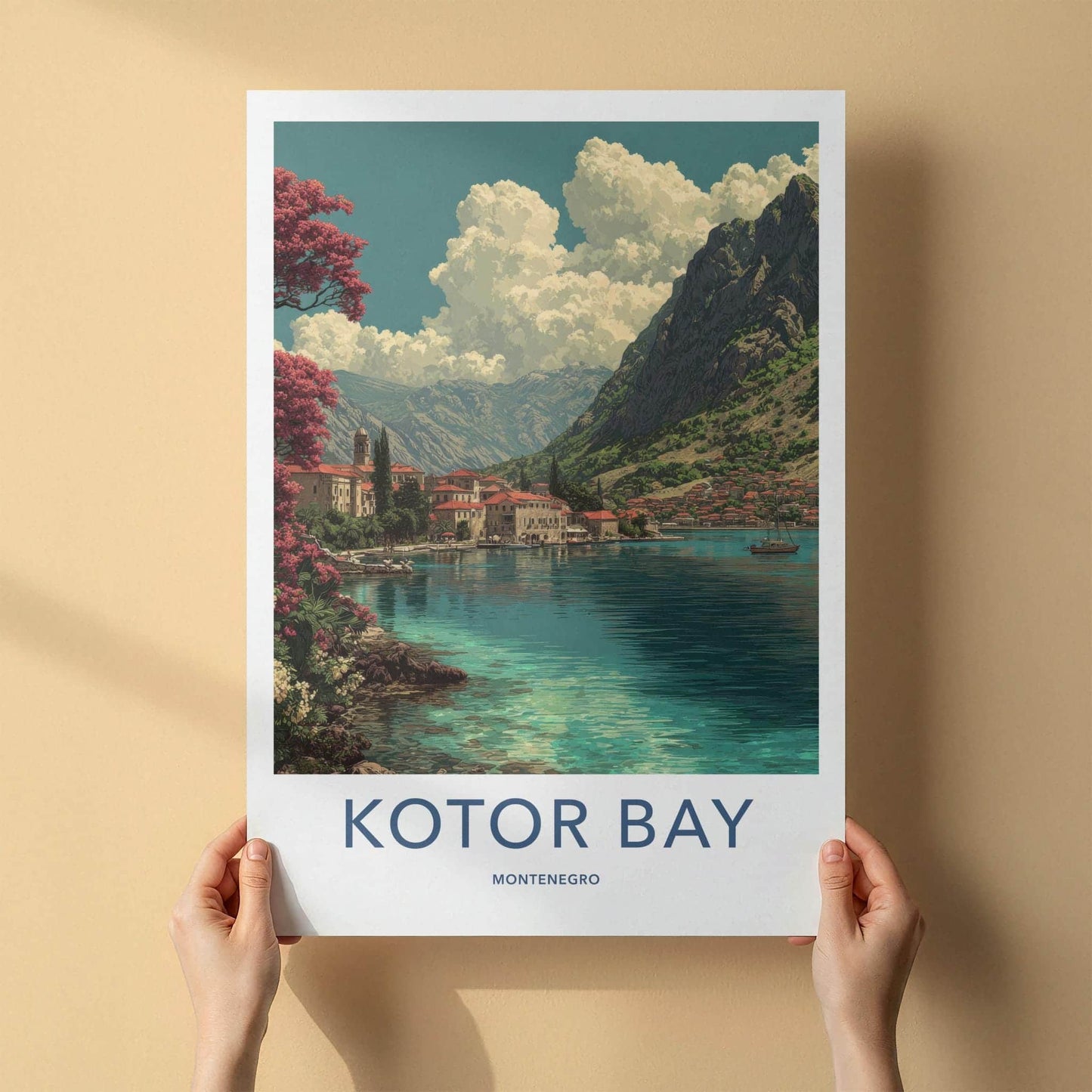 Kotor Bay Poster - Montenegro Travel Art - Coastal Townscape View Home Decor
