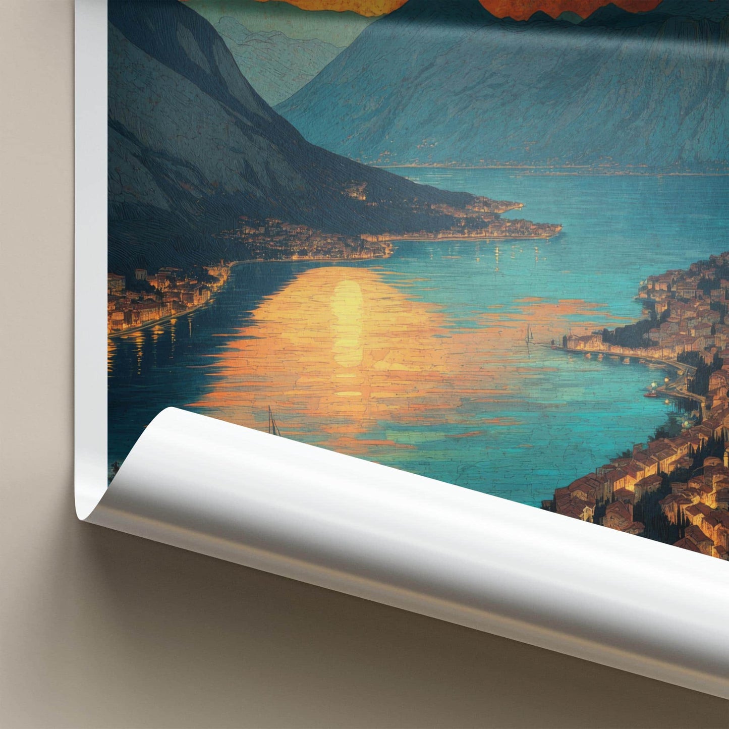 KOTOR BAY Poster - Montenegro Travel Art - Sunset Bay Town Home Decor