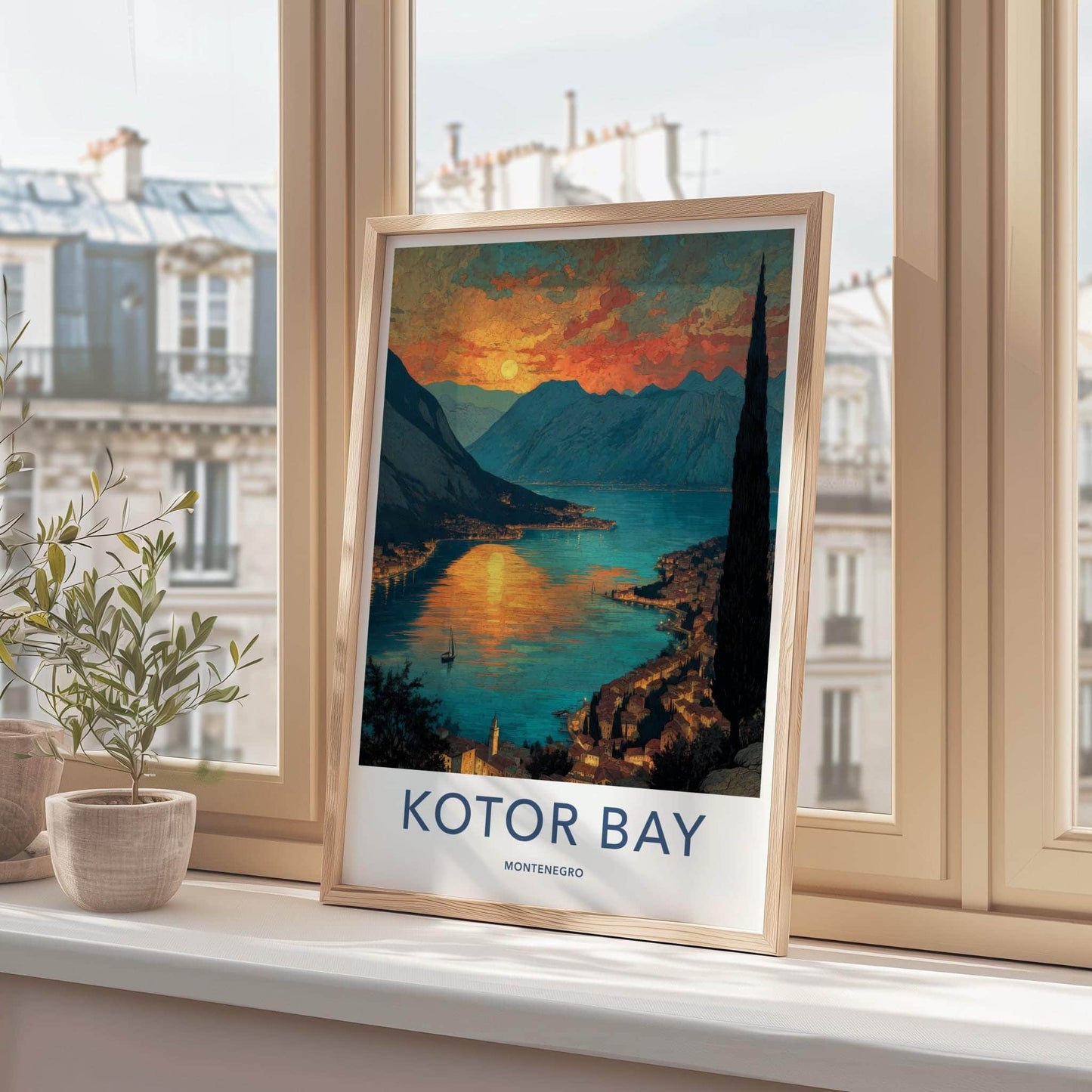 KOTOR BAY Poster - Montenegro Travel Art - Sunset Bay Town Home Decor