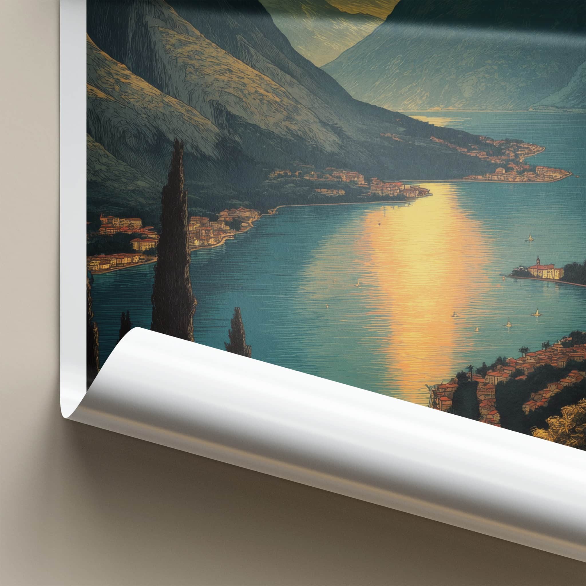Kotor Bay Poster - Montenegro Travel Art - Sunset Mountain Village Home Decor
