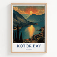 Kotor Bay Poster - Montenegro Travel Art - Sunset Mountain Village Home Decor