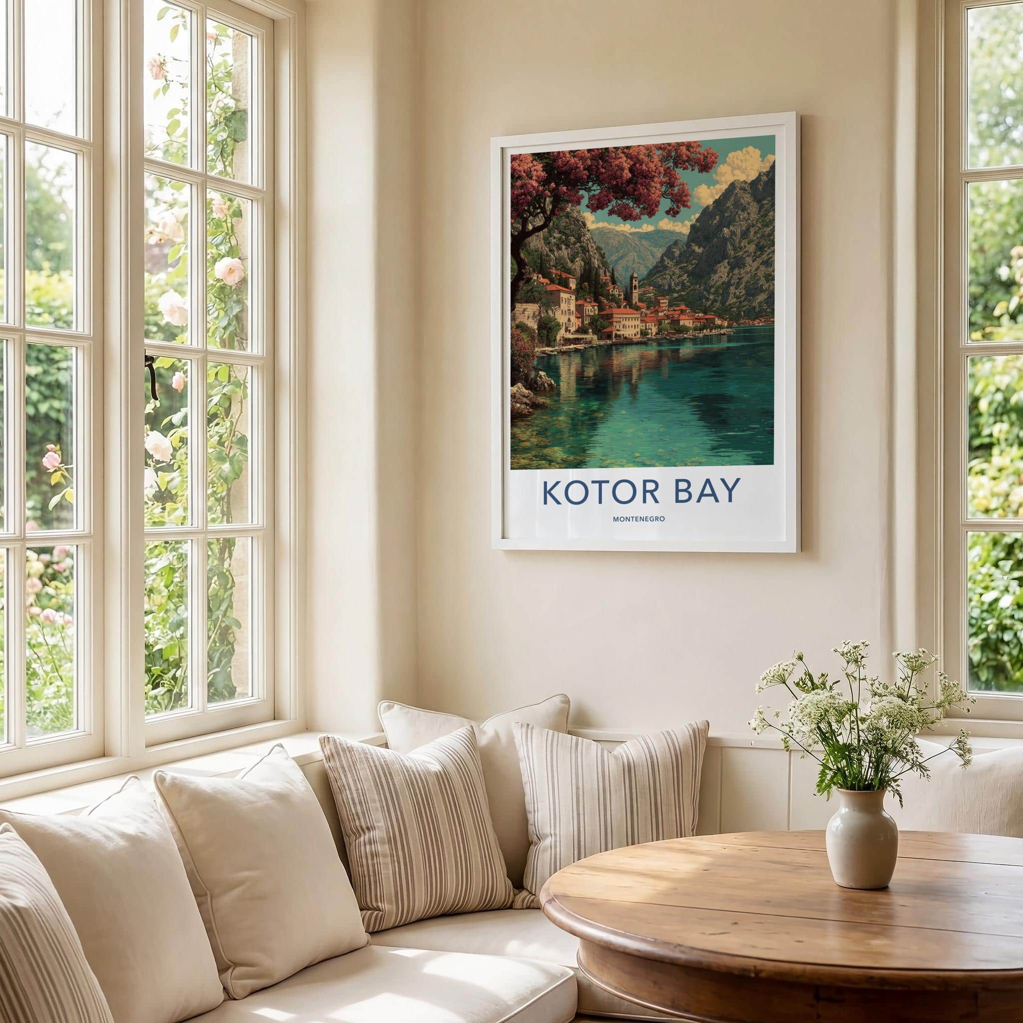 Kotor Bay Poster - Montenegro Travel Print - Coastal Town Mountains Home Decor