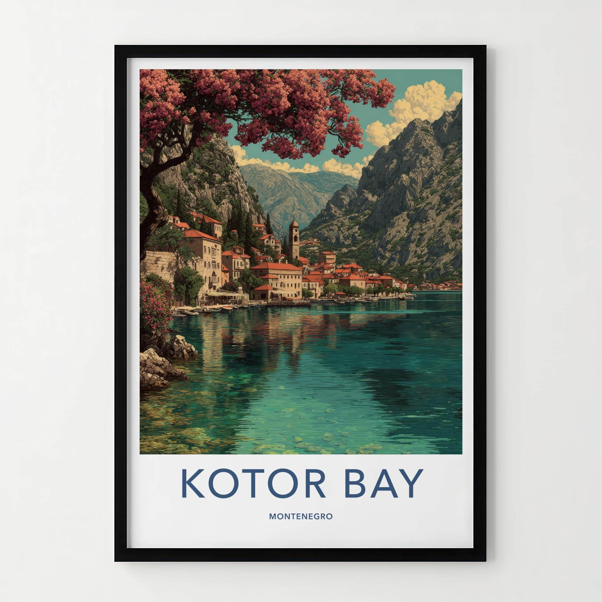 Kotor Bay Poster - Montenegro Travel Print - Coastal Town Mountains Home Decor