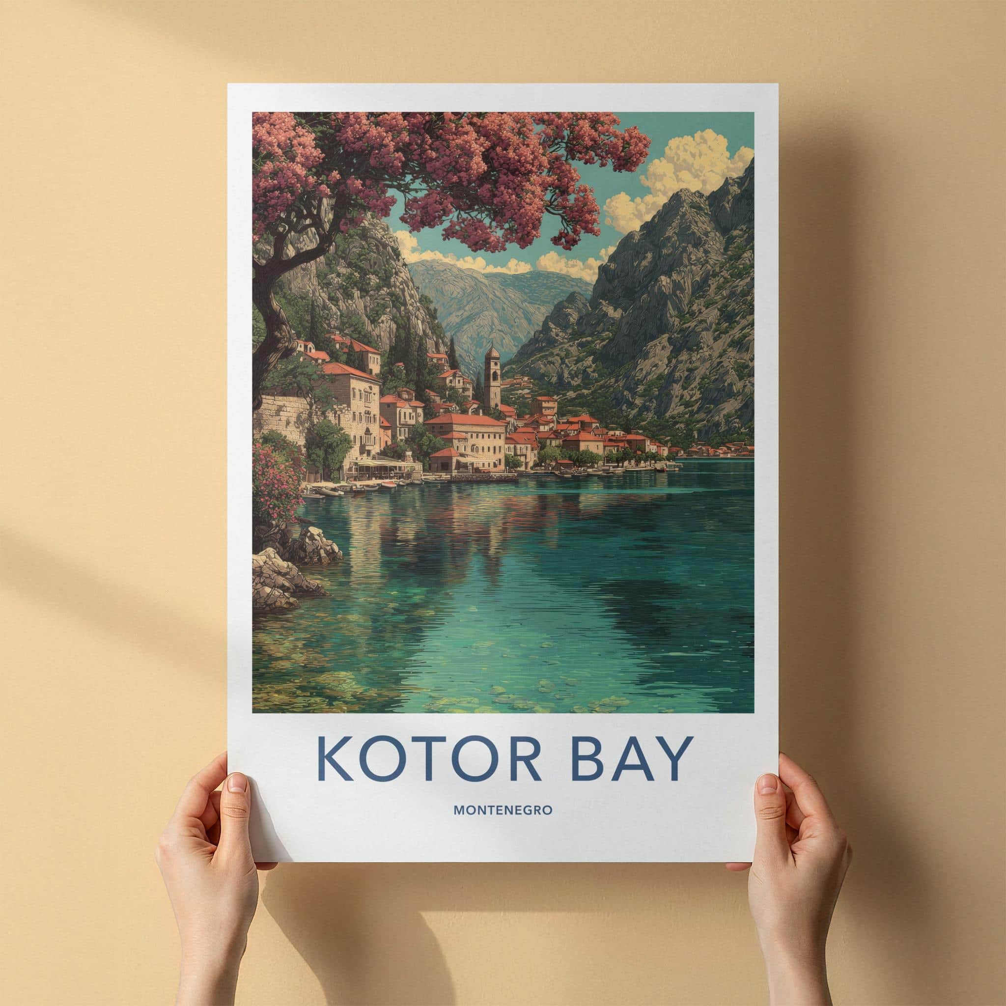 Kotor Bay Poster - Montenegro Travel Print - Coastal Town Mountains Home Decor
