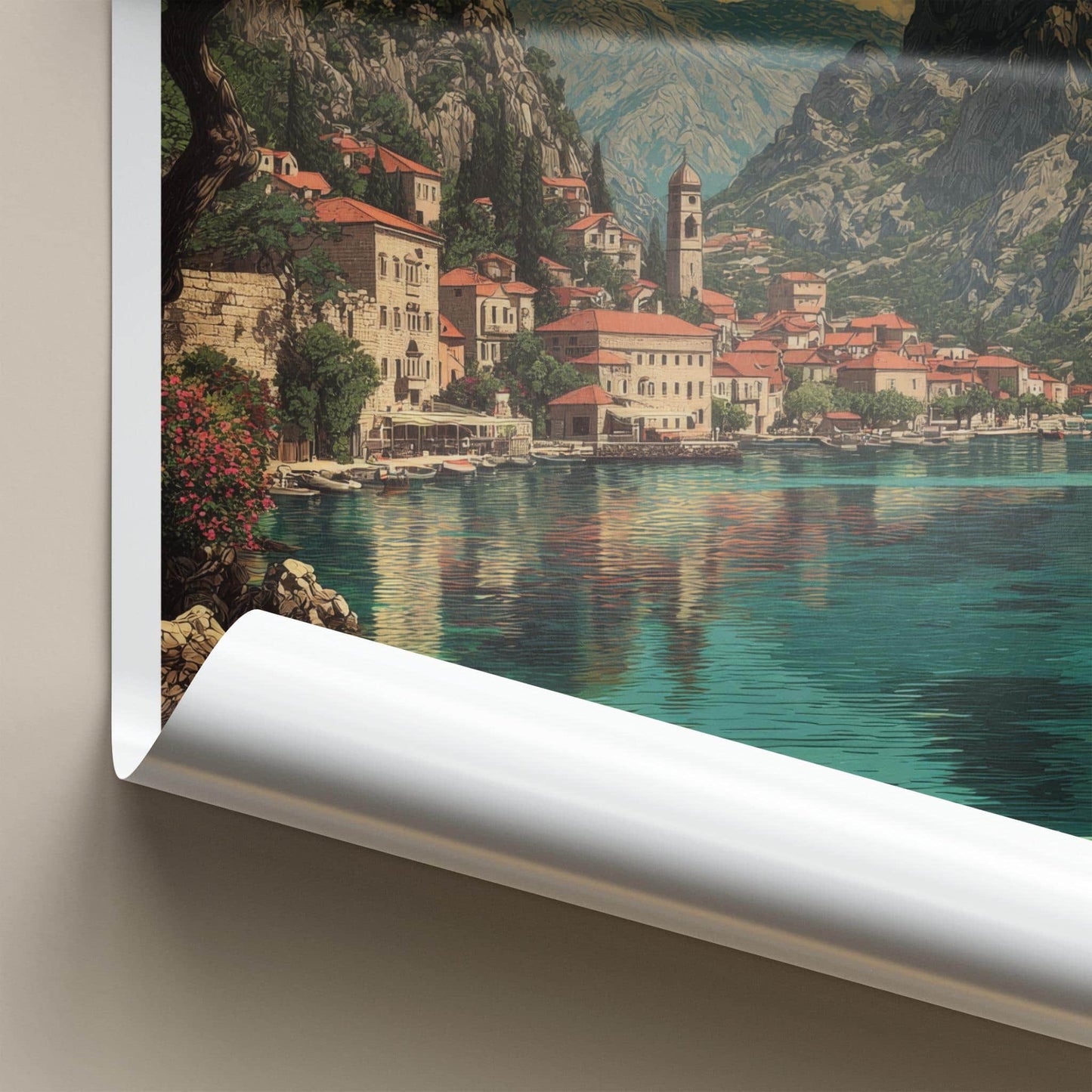 Kotor Bay Poster - Montenegro Travel Print - Coastal Town Mountains Home Decor