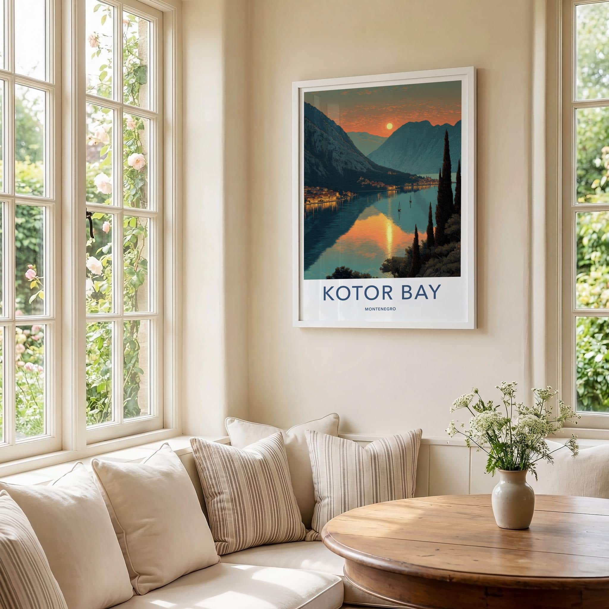 Kotor Bay Poster - Montenegro Travel Print - Golden Water Sunset Home Decor