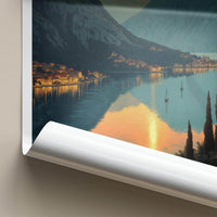Kotor Bay Poster - Montenegro Travel Print - Golden Water Sunset Home Decor