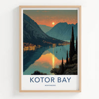 Kotor Bay Poster - Montenegro Travel Print - Golden Water Sunset Home Decor