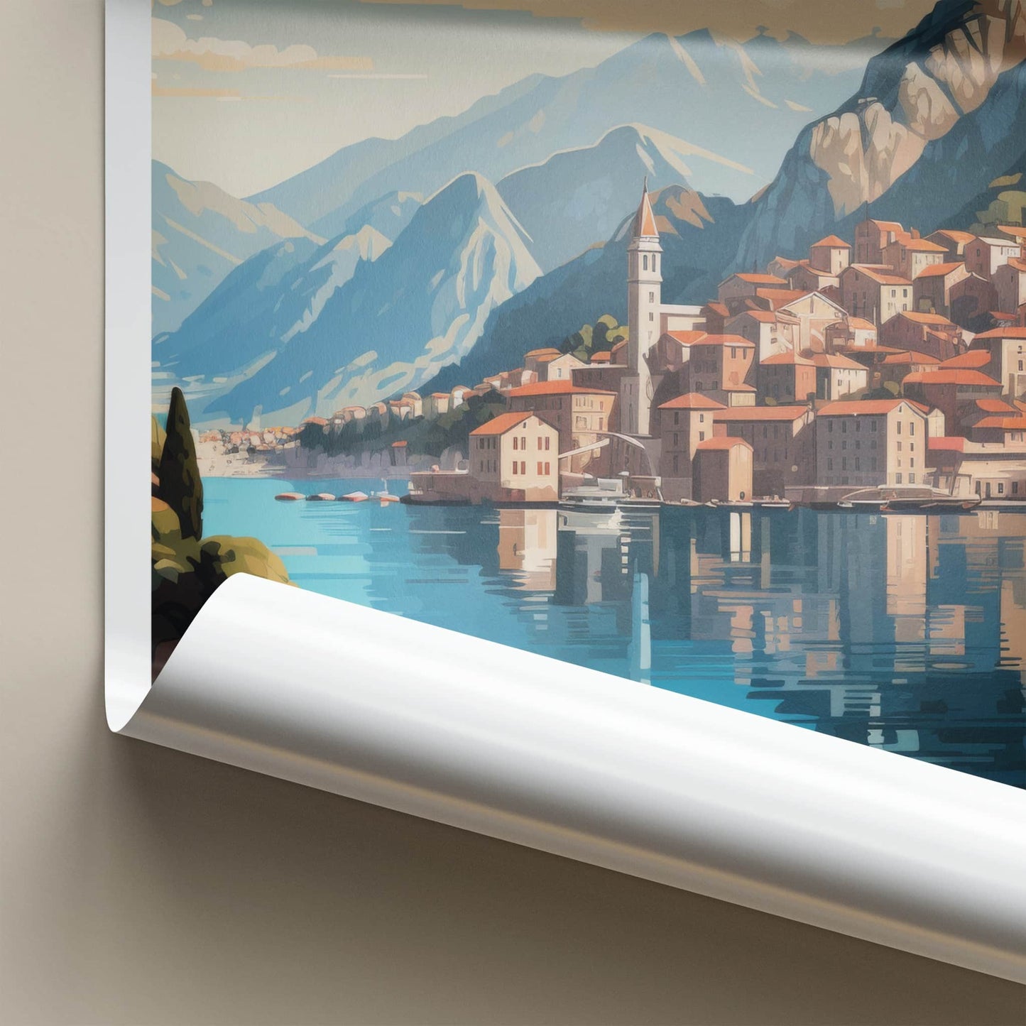 Kotor Poster - Montenegro Travel Art - Coastal Town Mountains Wall Decor