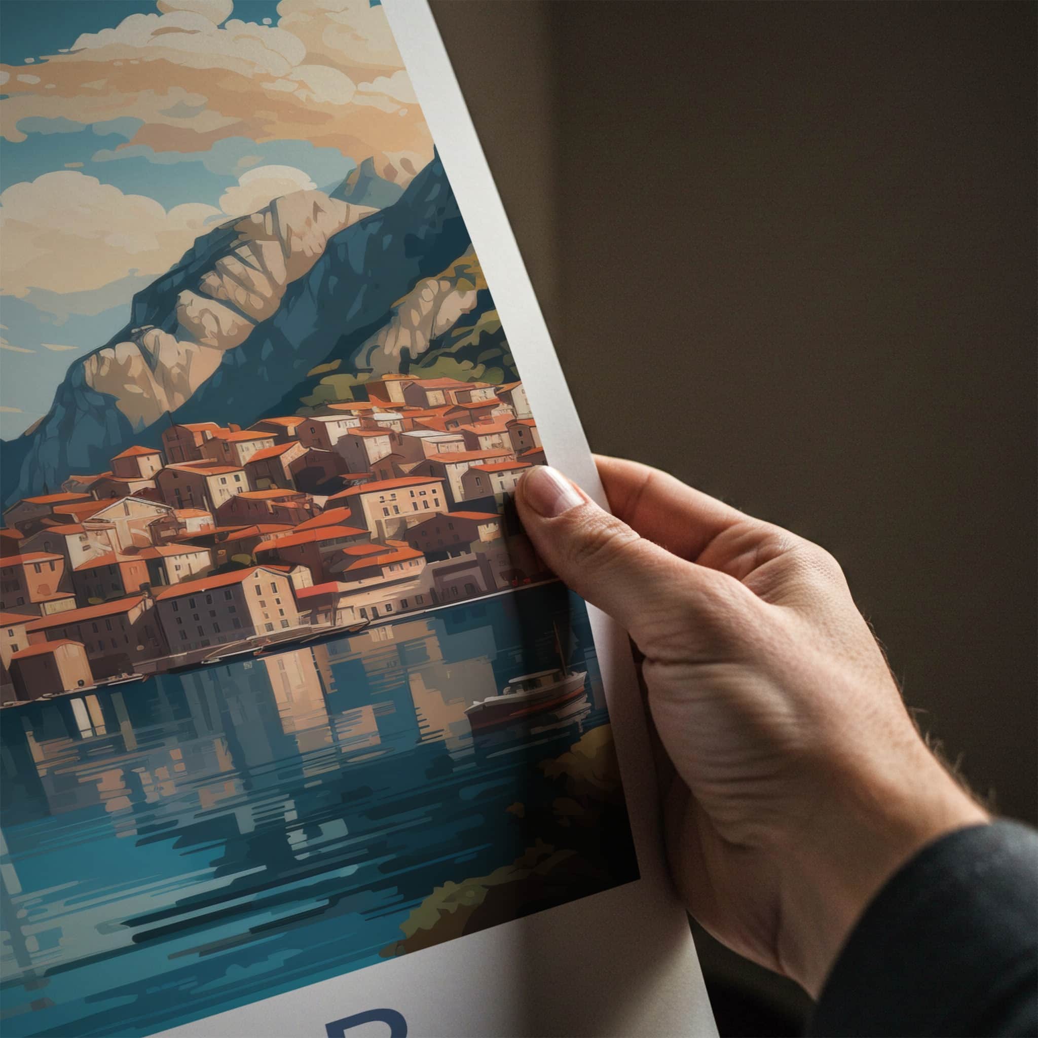 Kotor Poster - Montenegro Travel Art - Coastal Town Mountains Wall Decor