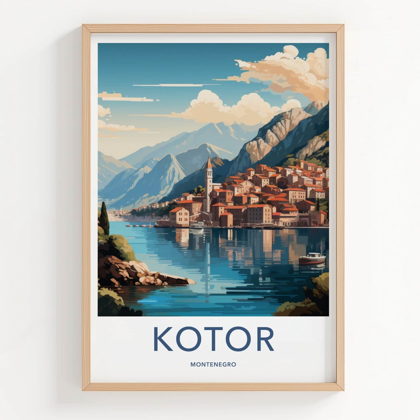 Kotor Poster - Montenegro Travel Art - Coastal Town Mountains Wall Decor