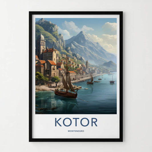 Kotor Poster - Montenegro Travel Art - Historic Bay Village Home Decor