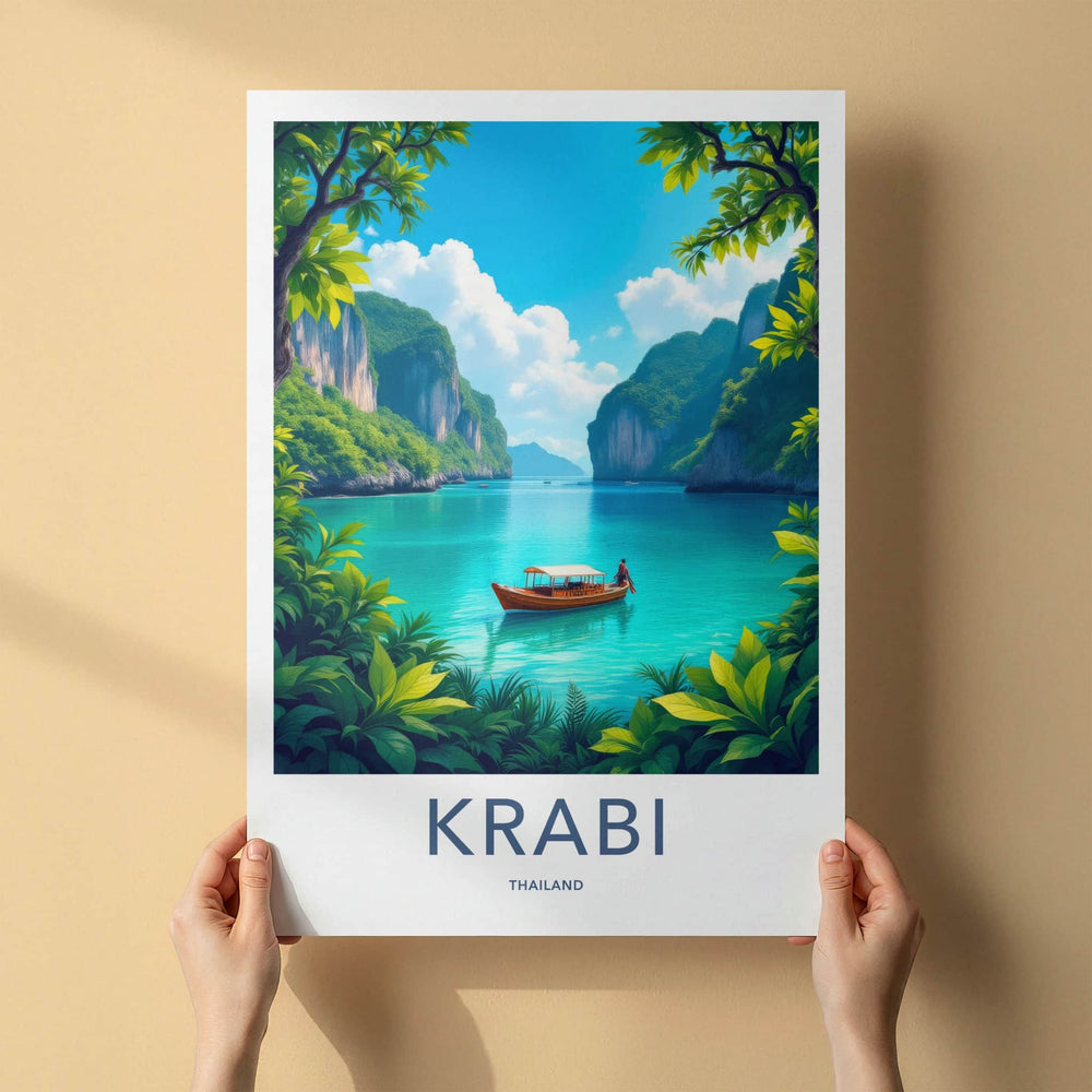 Krabi Poster - Thailand Travel Art - Scenic Island Boat Home Decor