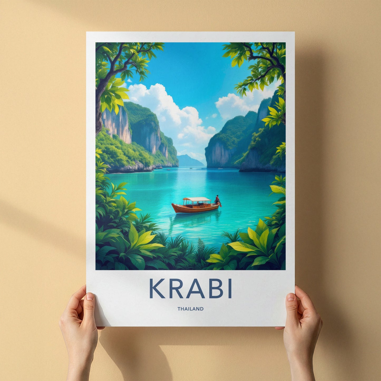 Krabi Poster - Thailand Travel Art - Scenic Island Boat Home Decor