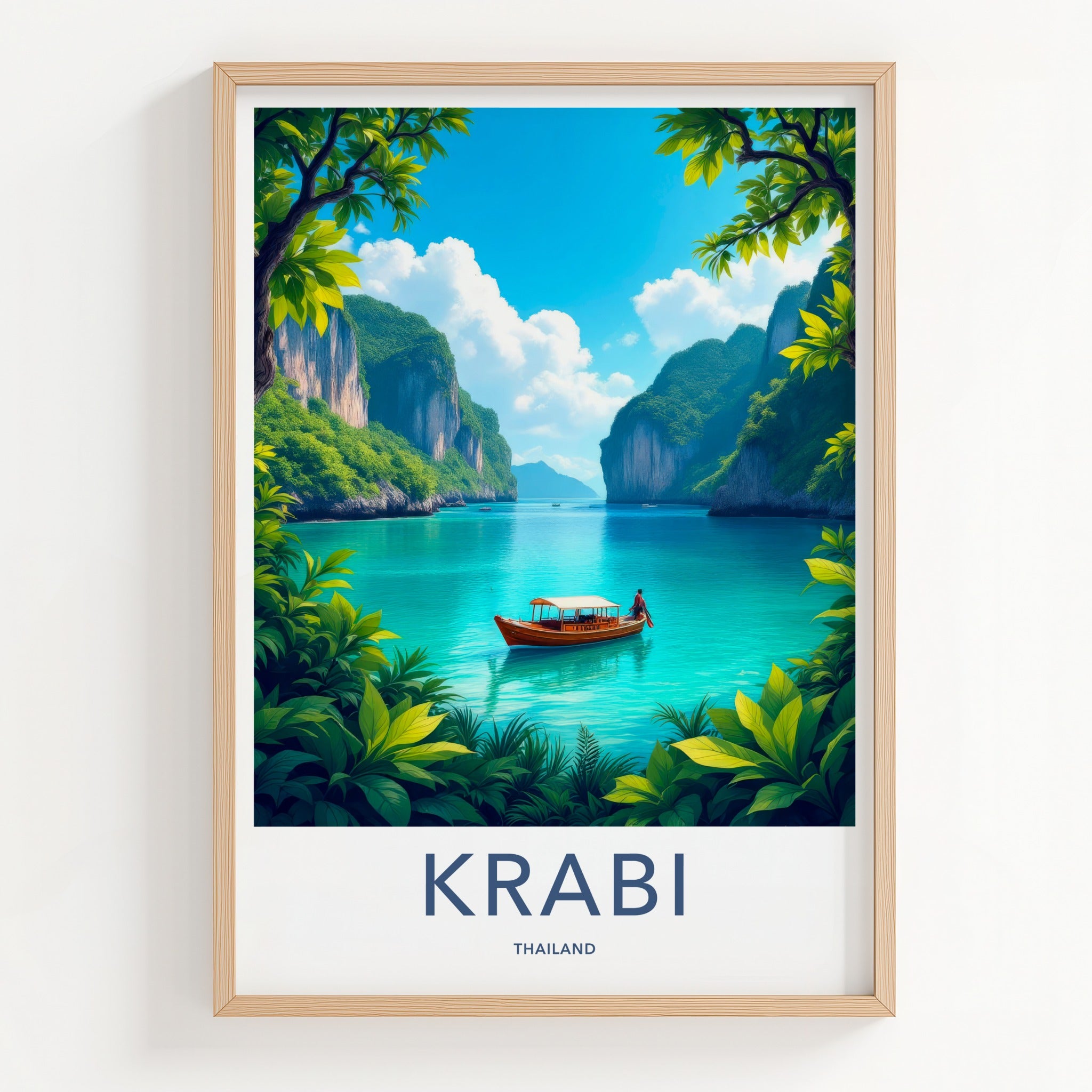 Krabi Poster - Thailand Travel Art - Scenic Island Boat Home Decor