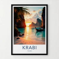 Krabi Poster - Thailand Travel Art - Tropical Beach Sunset Home Decor
