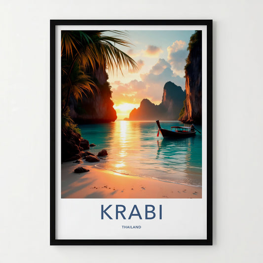 Krabi Poster - Thailand Travel Art - Tropical Beach Sunset Home Decor