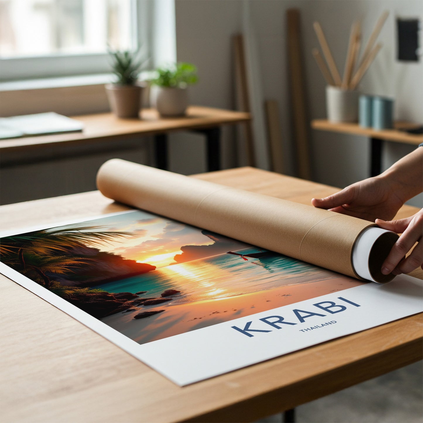 Krabi Poster - Thailand Travel Art - Tropical Beach Sunset Home Decor