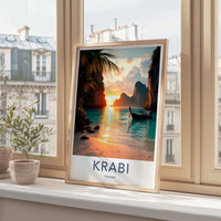 Krabi Poster - Thailand Travel Art - Tropical Beach Sunset Home Decor