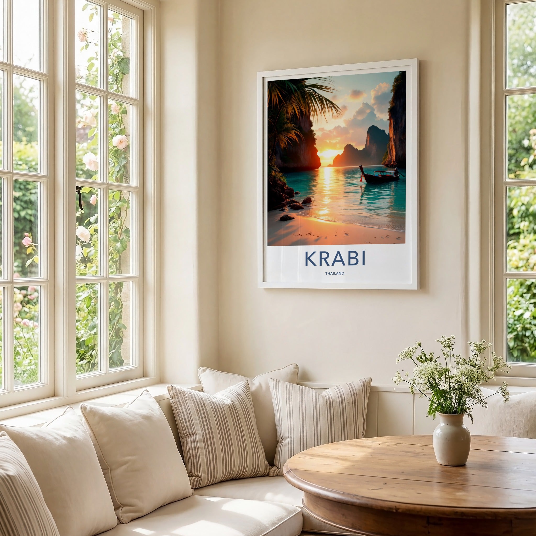 Krabi Poster - Thailand Travel Art - Tropical Beach Sunset Home Decor