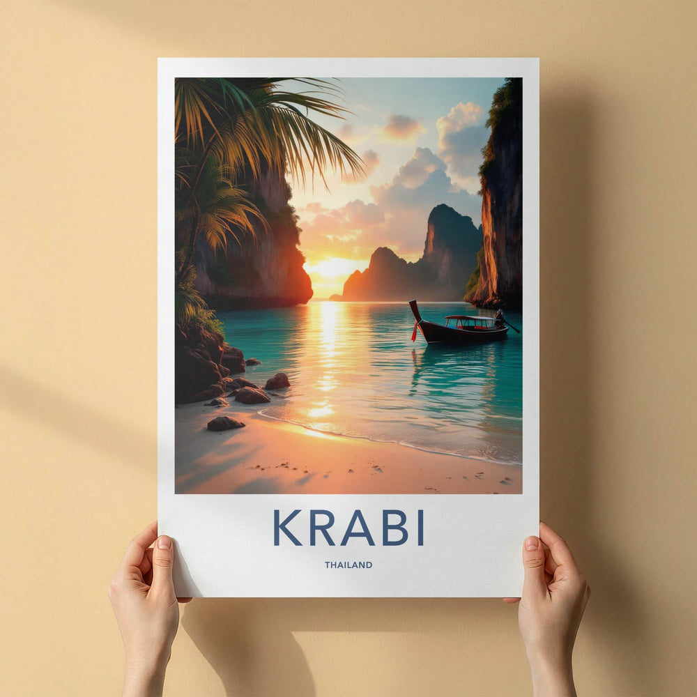 Krabi Poster - Thailand Travel Art - Tropical Beach Sunset Home Decor