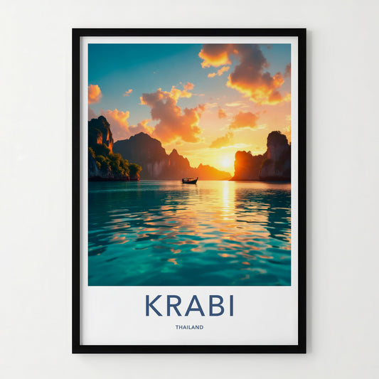 Krabi Poster - Thailand Travel Art - Tropical Island Sunset Home Decor