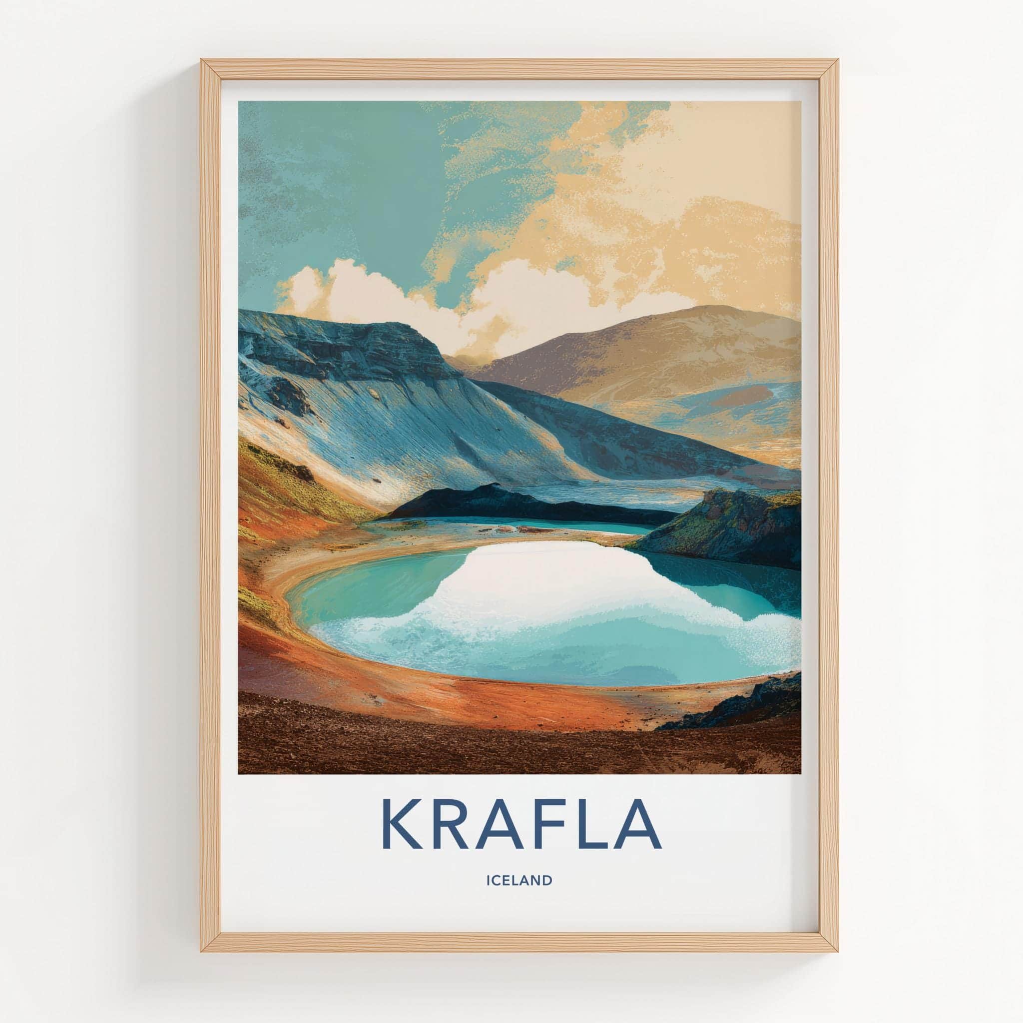 Krafla Poster - Iceland Travel Art - Vibrant Crater Water Home Decor