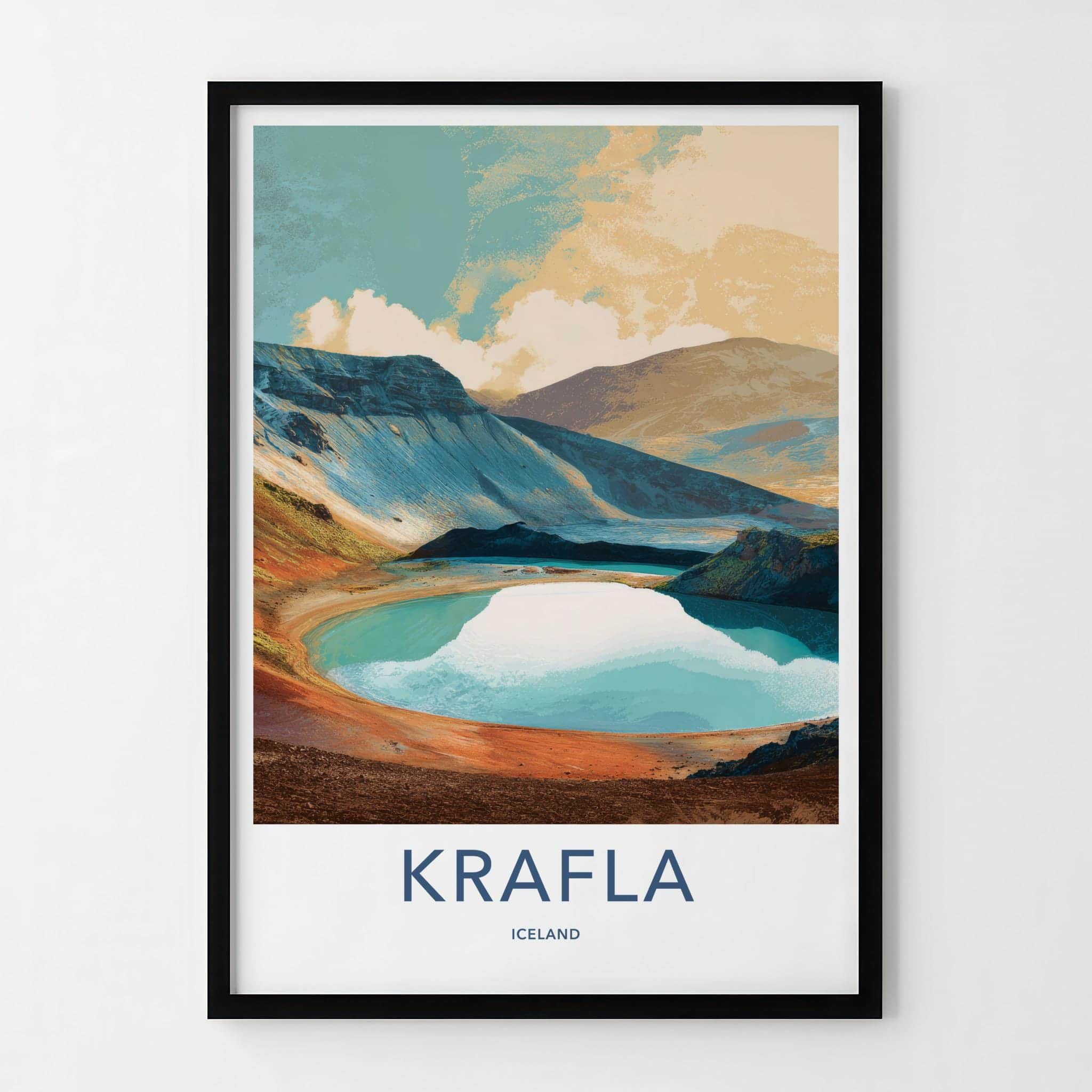 Krafla Poster - Iceland Travel Art - Vibrant Crater Water Home Decor