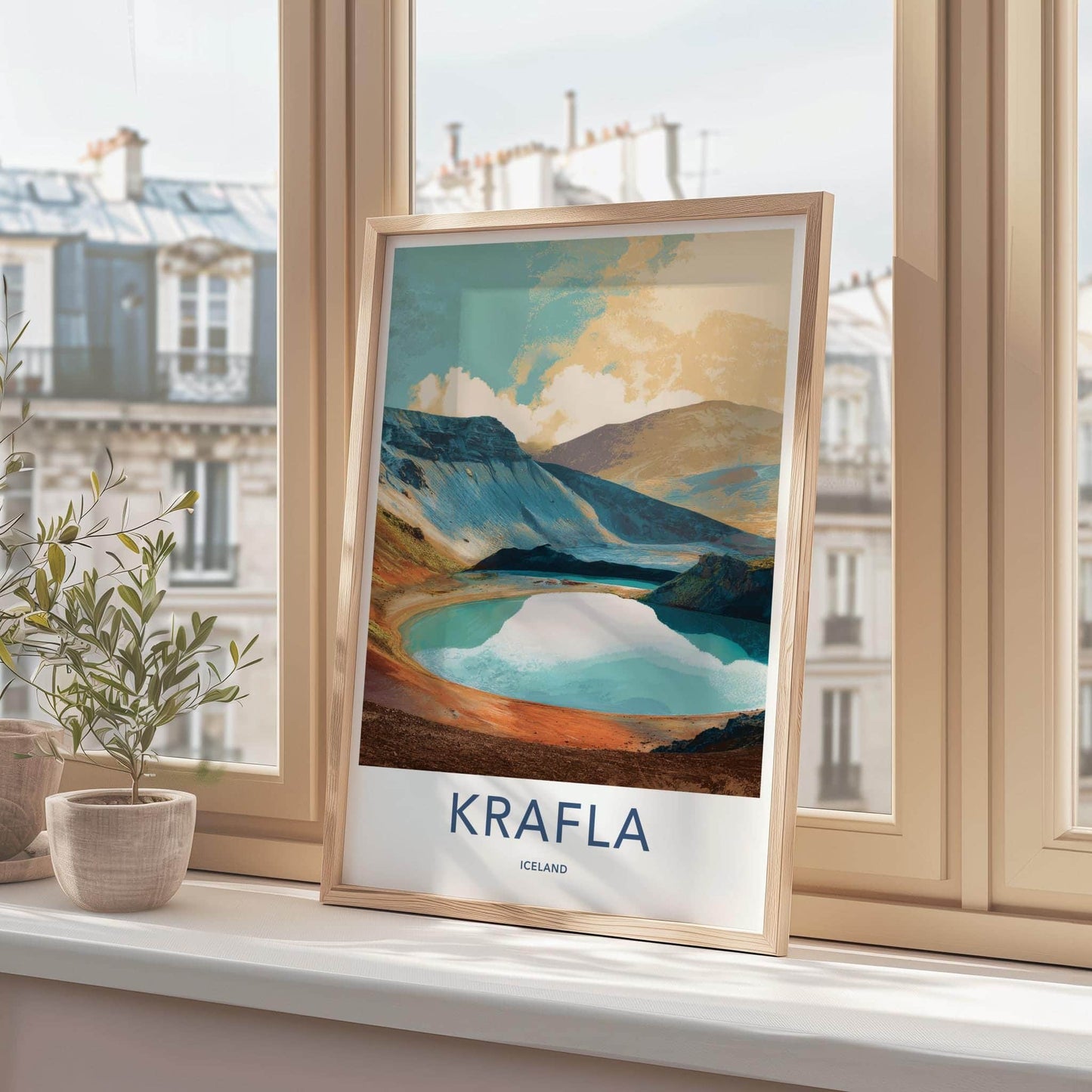 Krafla Poster - Iceland Travel Art - Vibrant Crater Water Home Decor