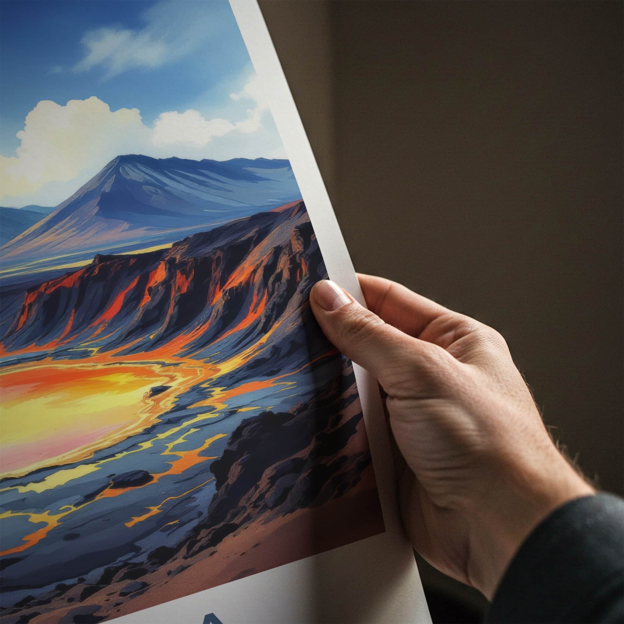 Krafla Poster - Iceland Travel Print - Molten Crater Landscape Lounge Decor