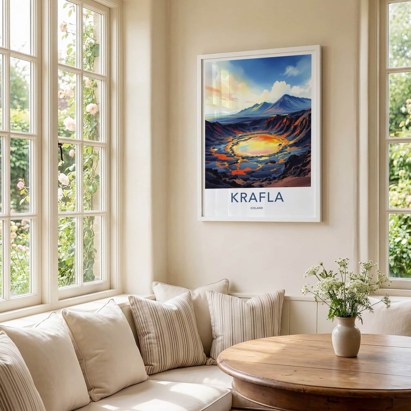 Krafla Poster - Iceland Travel Print - Molten Crater Landscape Lounge Decor