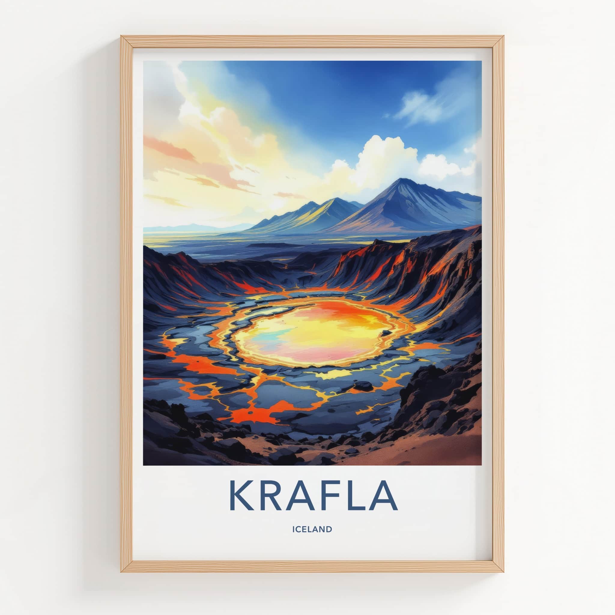 Krafla Poster - Iceland Travel Print - Molten Crater Landscape Lounge Decor