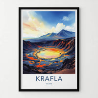 Krafla Poster - Iceland Travel Print - Molten Crater Landscape Lounge Decor
