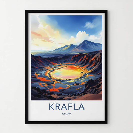 Krafla Poster - Iceland Travel Print - Molten Crater Landscape Lounge Decor