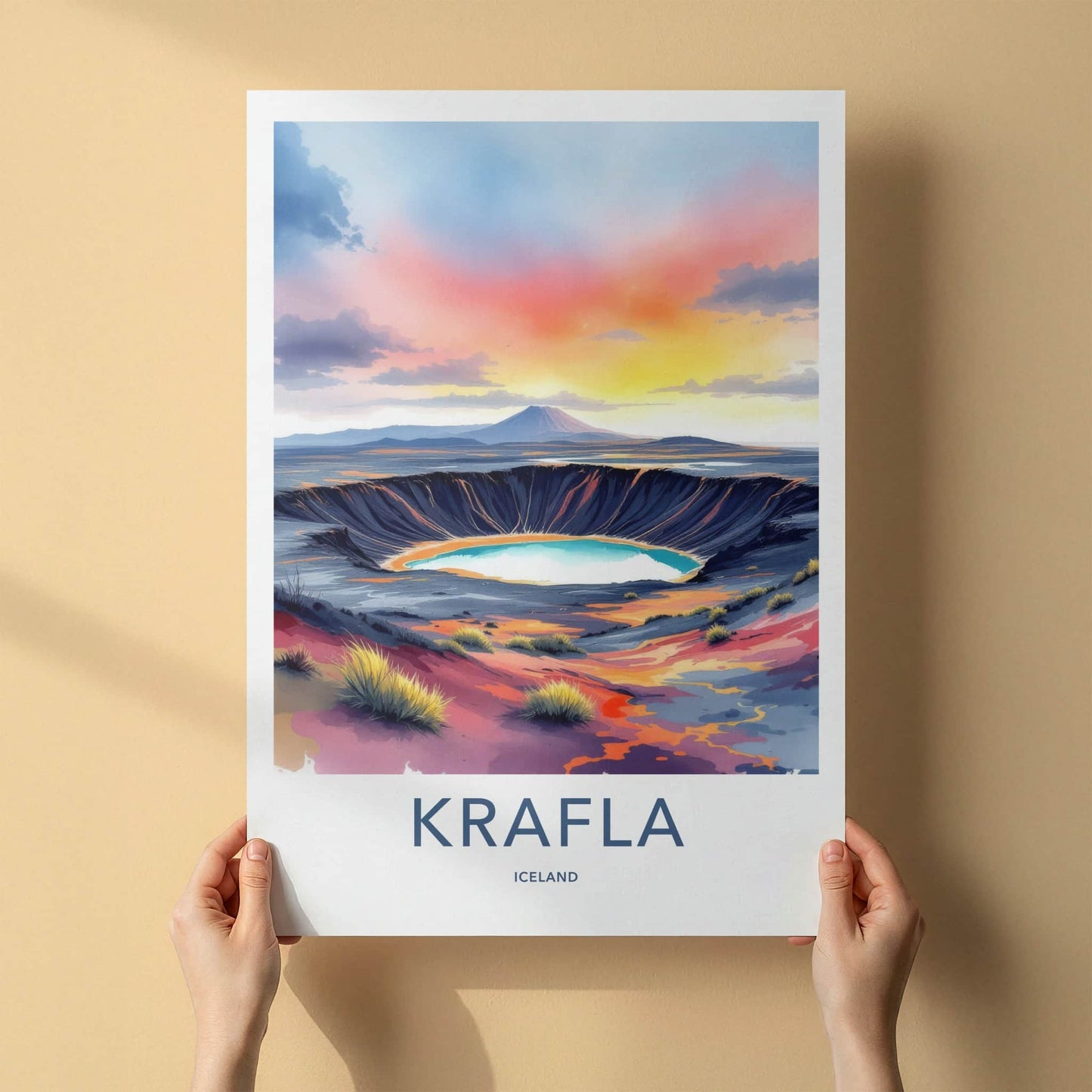 Krafla Poster - Iceland Wall Art - Vibrant Crater Lake Home Decor