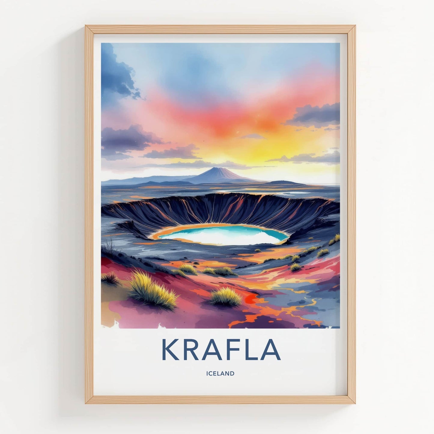 Krafla Poster - Iceland Wall Art - Vibrant Crater Lake Home Decor