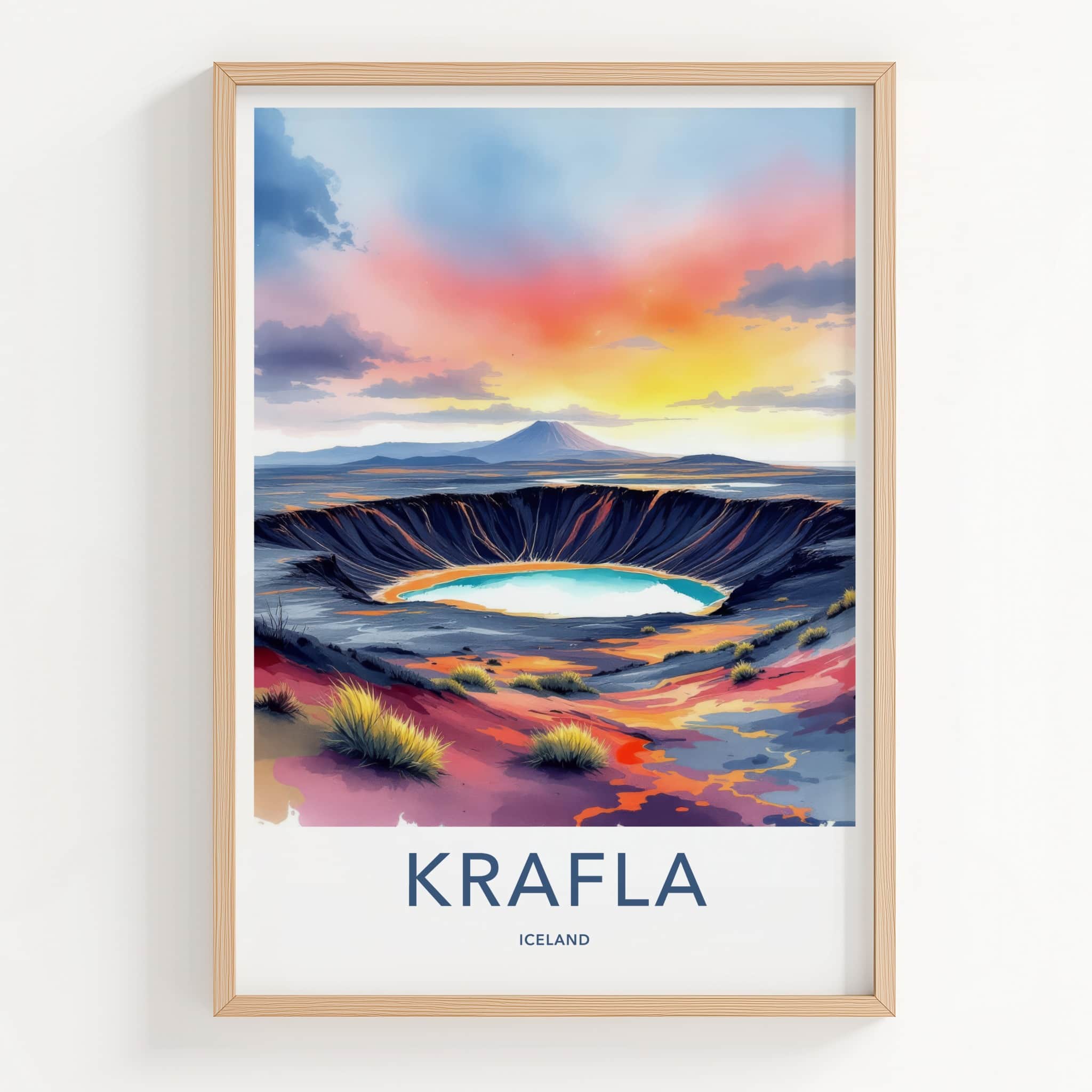 Krafla Poster - Iceland Wall Art - Vibrant Crater Lake Home Decor