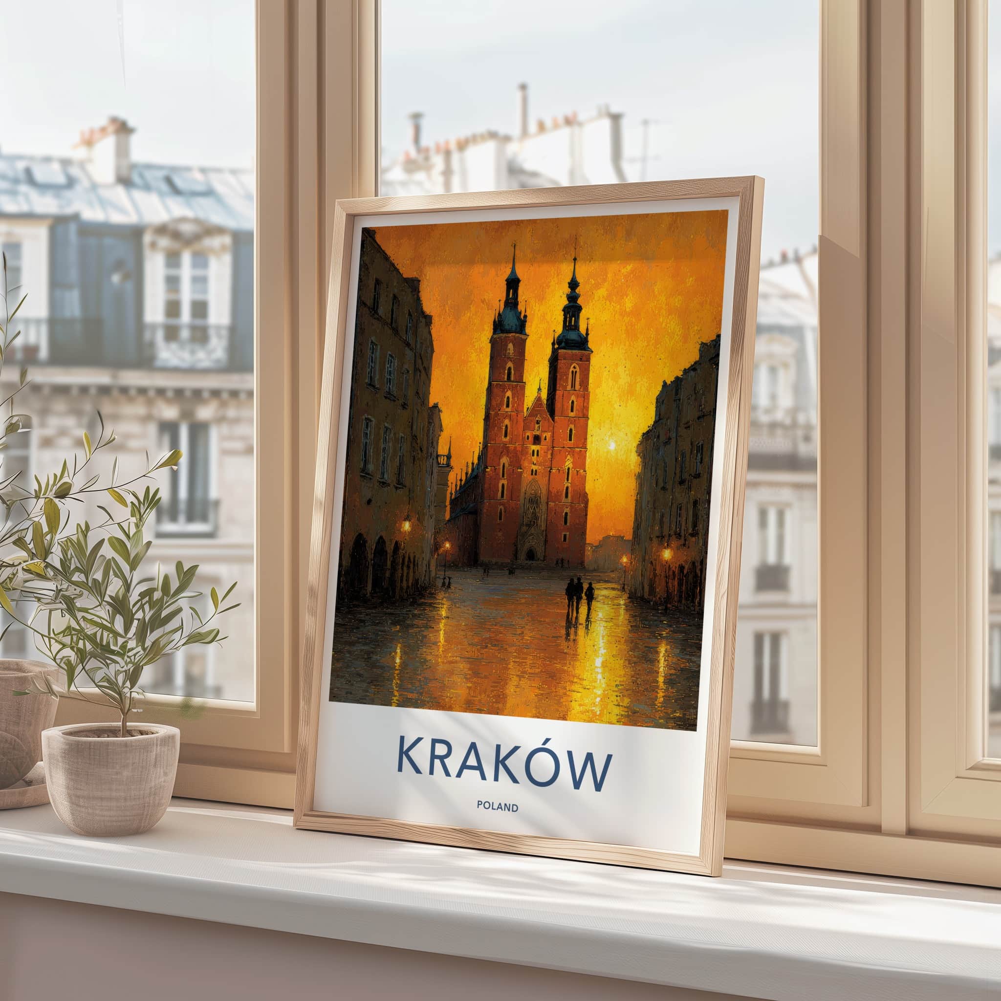 Krakow Poster - Poland Travel Art - Golden City Glow Gallery Art