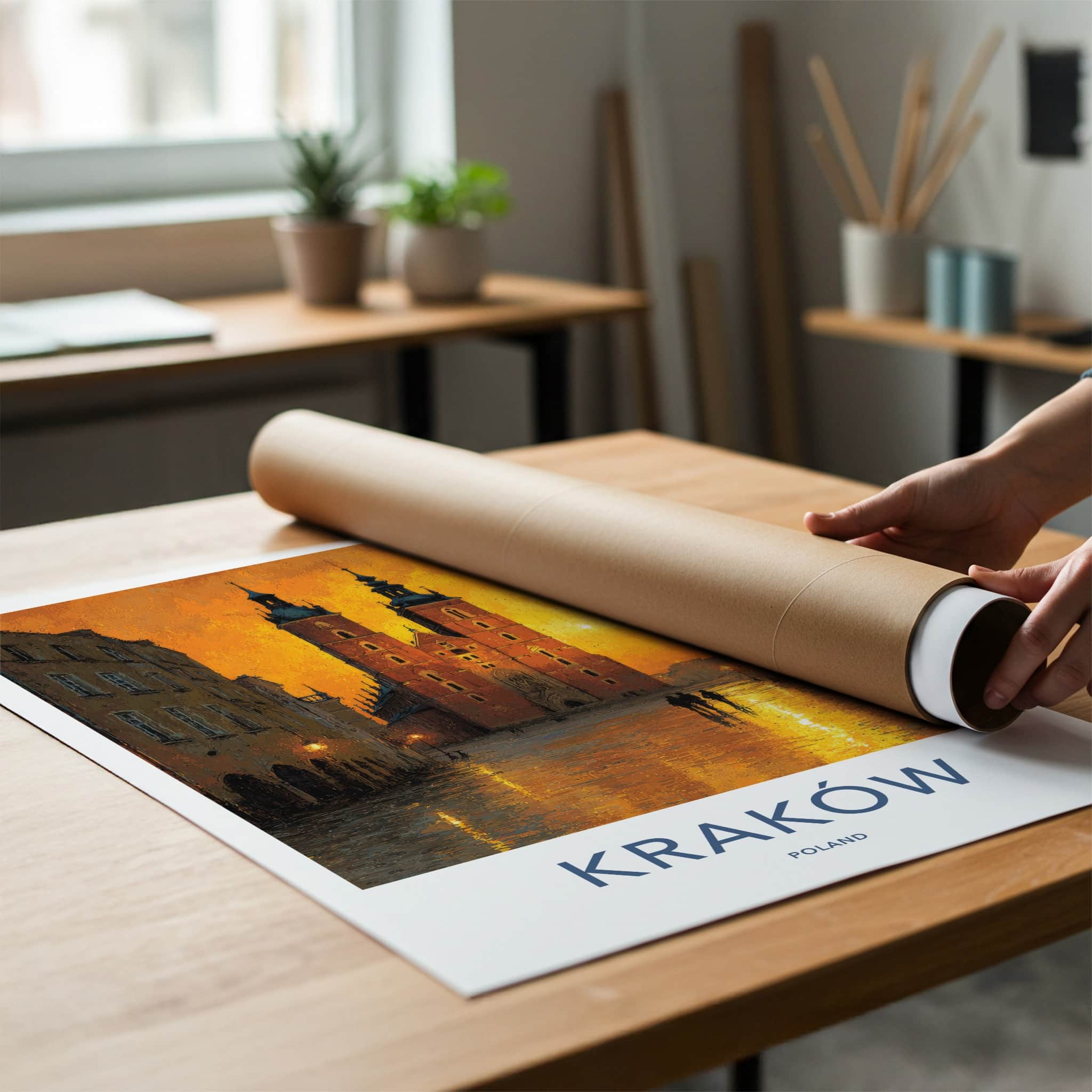 Krakow Poster - Poland Travel Art - Golden City Glow Gallery Art