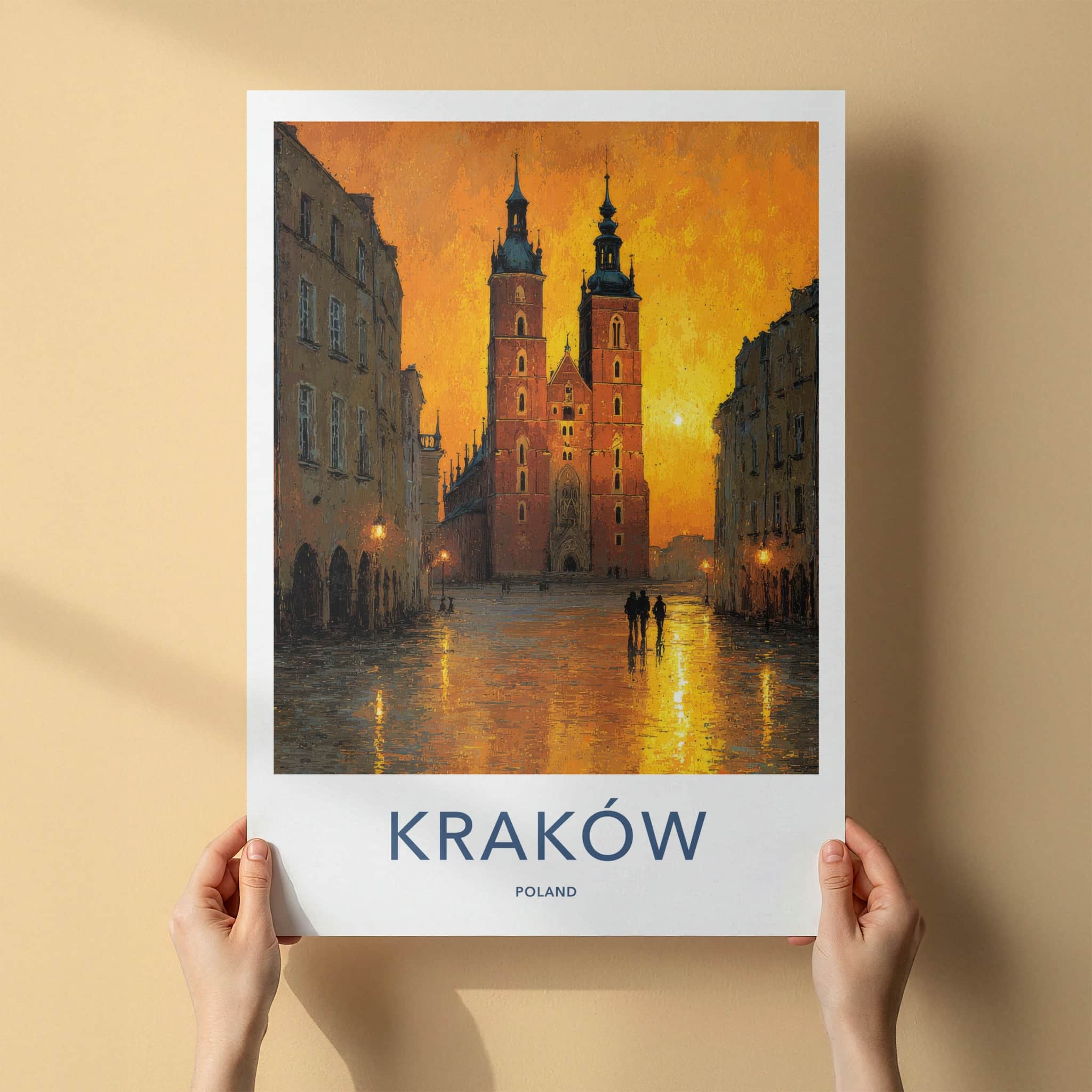 Krakow Poster - Poland Travel Art - Golden City Glow Gallery Art