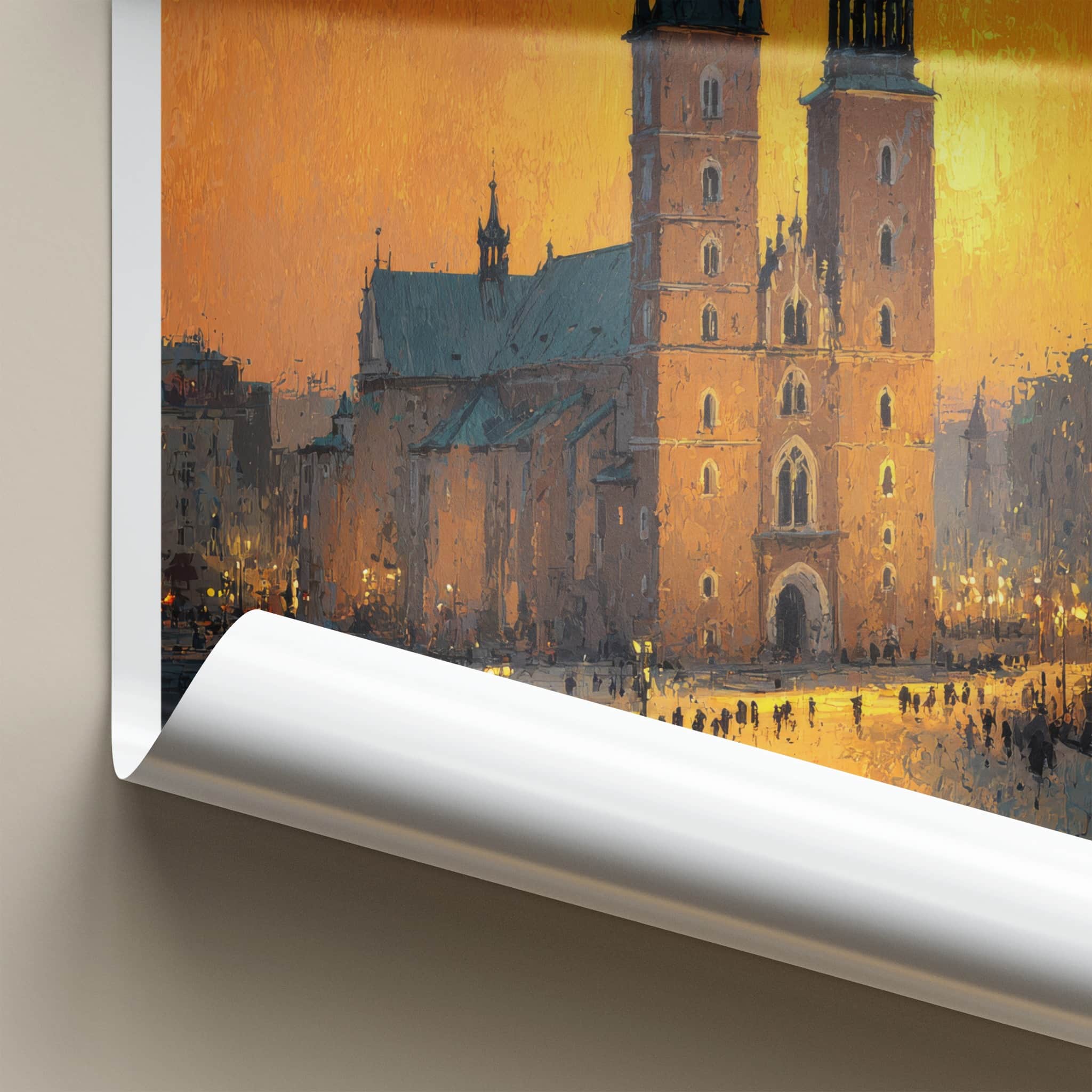 Krakow Poster - Poland Travel Art - Historic Basilica Twilight Wall Decor