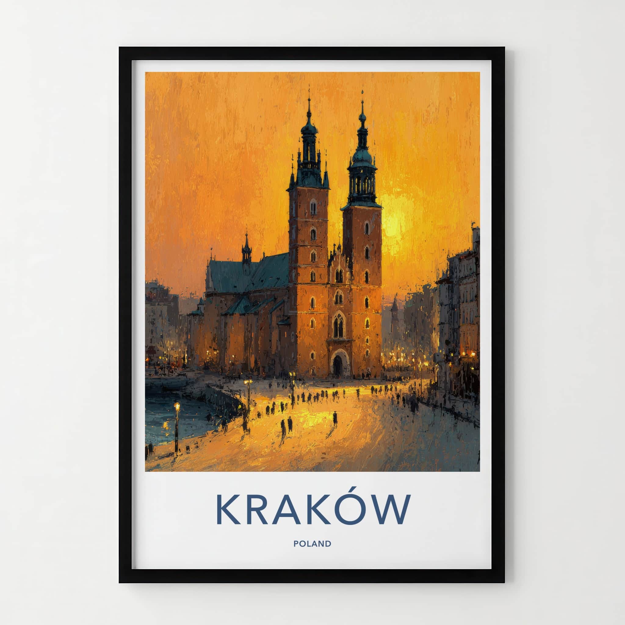 Krakow Poster - Poland Travel Art - Historic Basilica Twilight Wall Decor