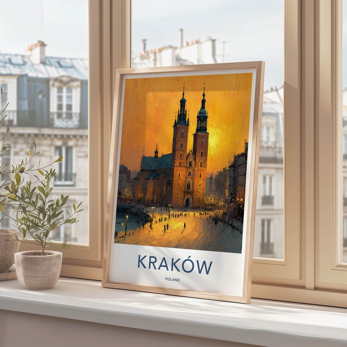 Krakow Poster - Poland Travel Art - Historic Basilica Twilight Wall Decor