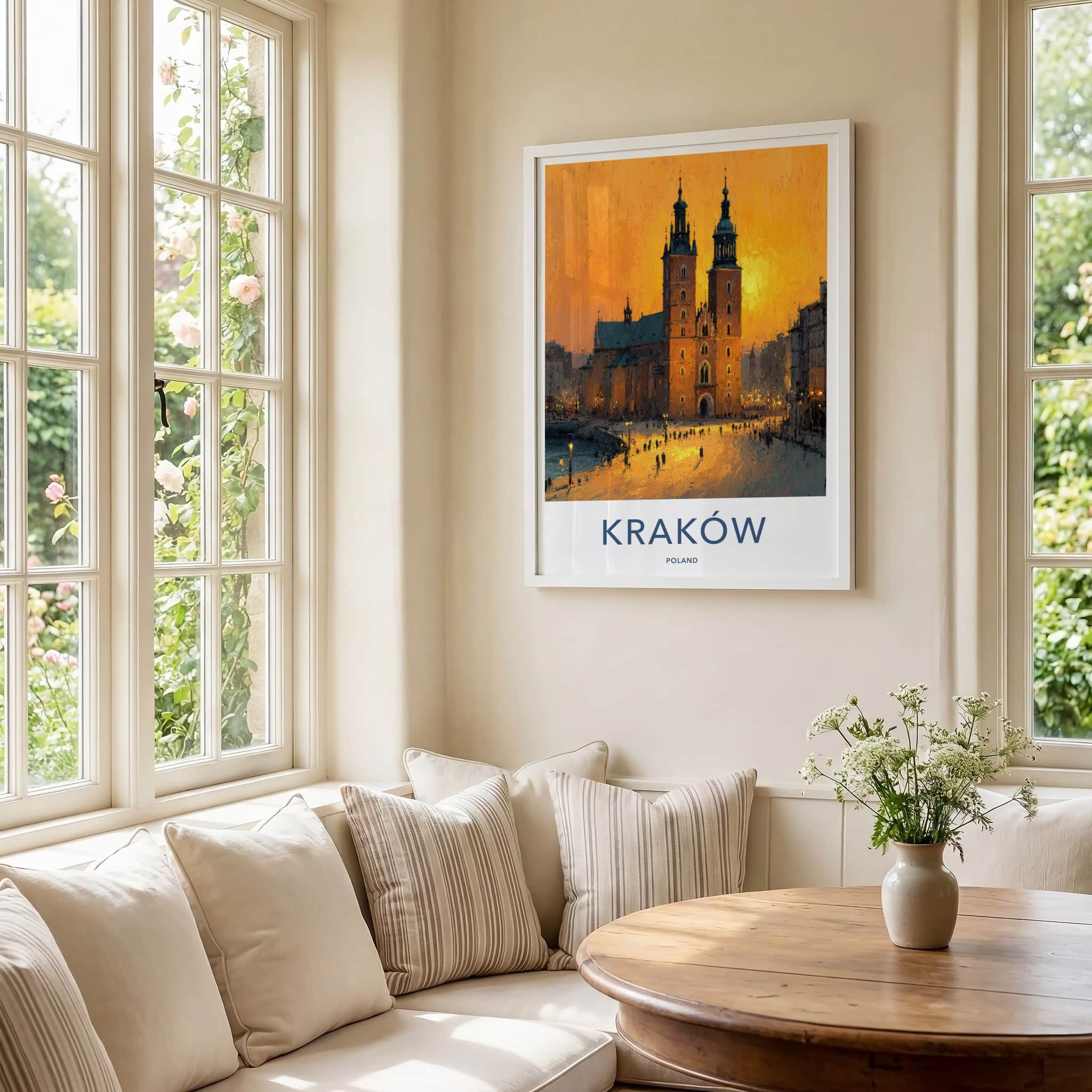 Krakow Poster - Poland Travel Art - Historic Basilica Twilight Wall Decor
