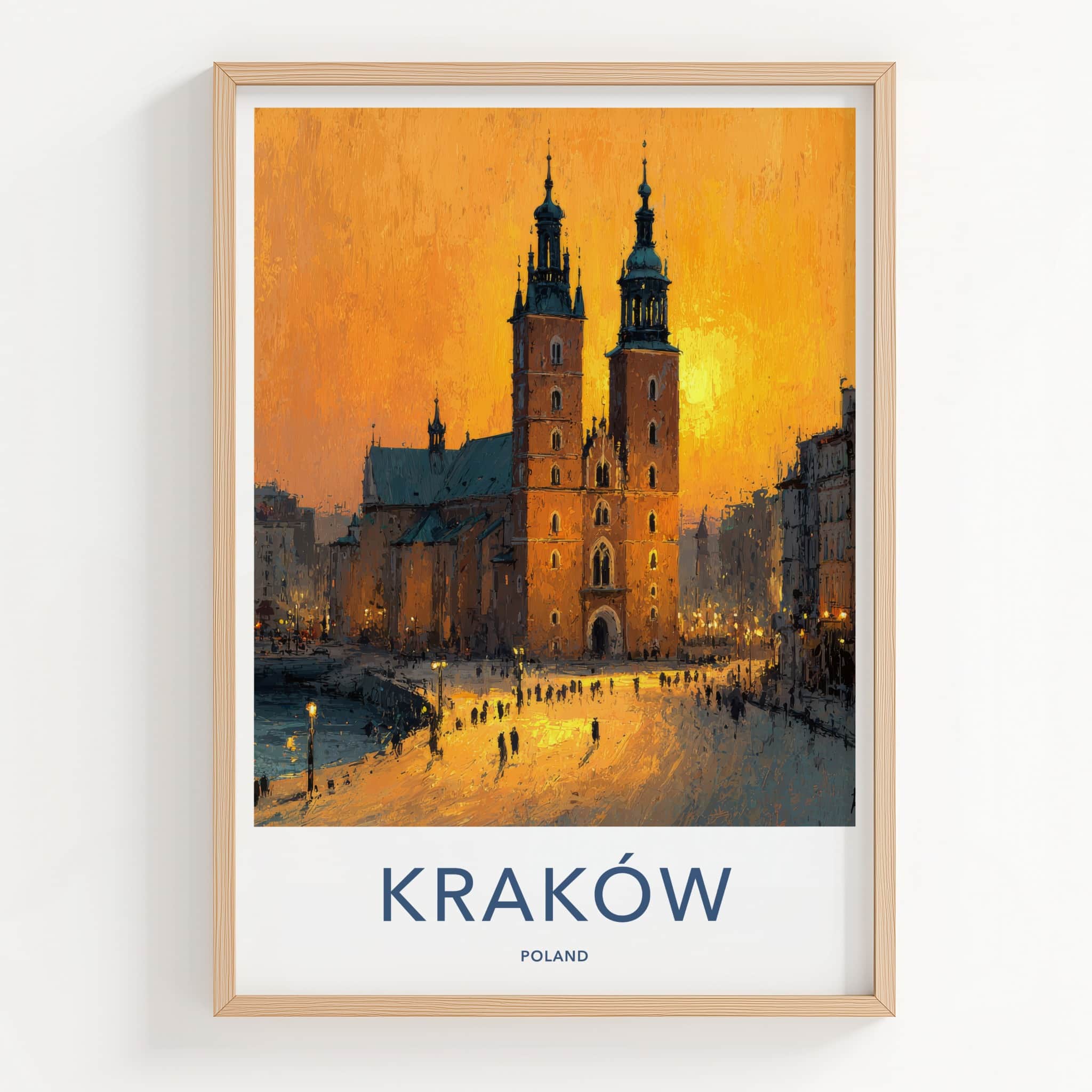 Krakow Poster - Poland Travel Art - Historic Basilica Twilight Wall Decor